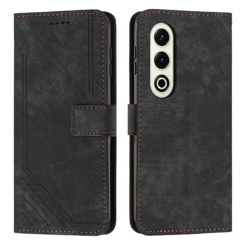 Funda de Cuero Itel S25 con Diseño de Rayas y Cordón para Teléfono (Negro)