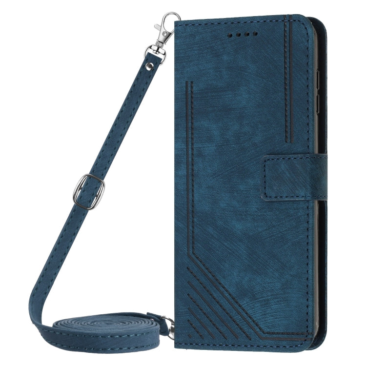 Funda de Cuero para Sony Xperia 5 Vi con Diseño de Rayas y Tacto Sedoso (Azul)