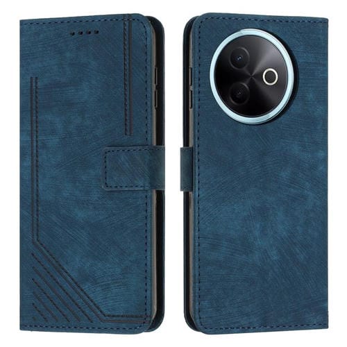 Funda de Cuero con Estampado de Rayas y Cordón para Vivo Y39 5G (Azul)