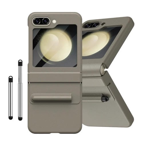 Estuche para Teléfono Samsung Galaxy Z Flip5 Cobertura Total Integrado PU + PC Ranuras para Bolígrafo (Marrón Claro)