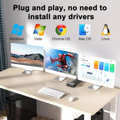 Conmutador KVM de Monitores Triples KC-KVM203DH 8K 30Hz USB 3.0 DP+DP+HDMI Enchufe AU