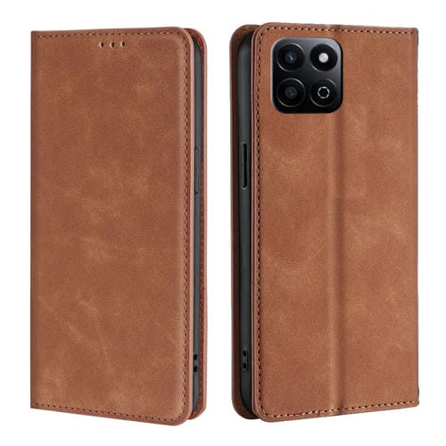 Funda de Cuero Magnética para Honor Play 60 Plus con Tacto de Piel (Marrón Claro)