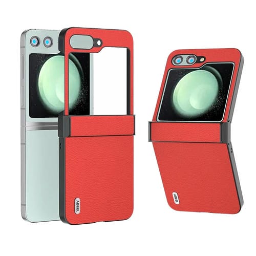Funda para Teléfono Samsung Galaxy Z Flip5 Abeel Hinge Serie Luolai de Cuero Genuino (Rojo)