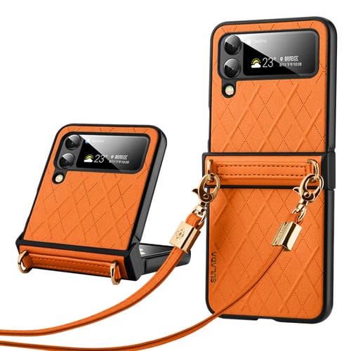 Funda para Samsung Galaxy Z Flip4 Sulada Elegante con Textura Rómbica (Naranja)