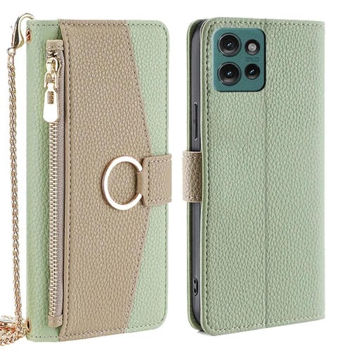 Funda de Cuero con Textura de Lichi para Motorola Edge 50 5G (Verde)