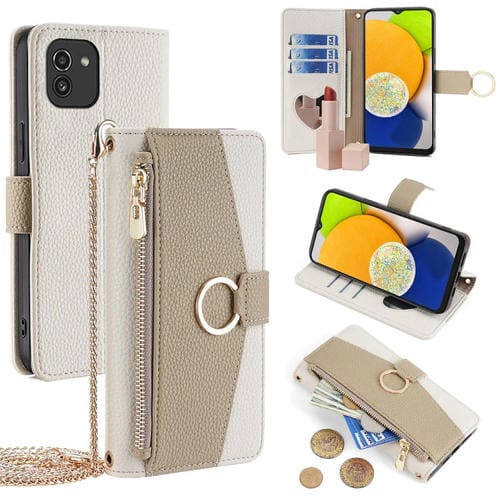 Funda de Cuero Samsung Galaxy A03 Crossbody Litchi Texture para Teléfono (Blanco)