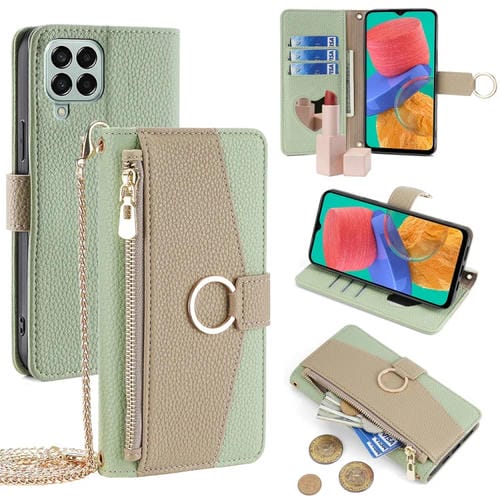 Funda para Teléfono Samsung Galaxy M33 5G Cuero Textura Litchi Cruzada (Verde)