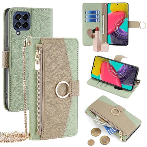 Funda para Teléfono Samsung Galaxy M53 5G Cuero Textura Litchi Cruzada (Verde)