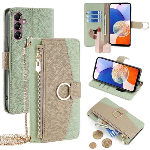 Funda para Samsung Galaxy A14 4G Crossbody Litchi Texture Cuero (Verde)