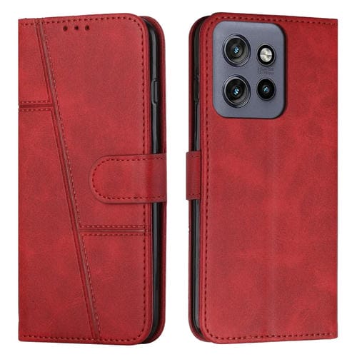Funda de Cuero con Textura de Becerro y Hebilla para Motorola Edge 50 Neo (Rojo)