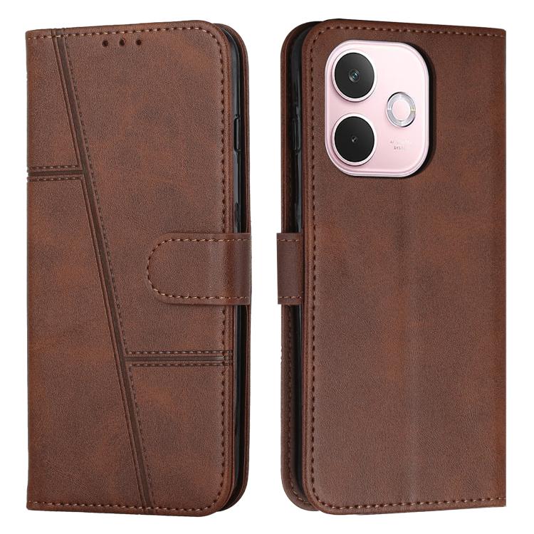 Funda de Piel con Hebilla y Textura de Becerro para Oppo A5 Pro 5G (Marrón)