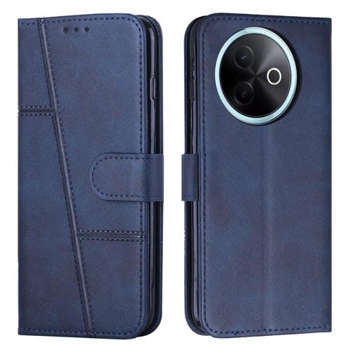 Funda de Piel con Hebilla y Textura de Becerro con Costuras Globales para Vivo Y39 5G (Azul)
