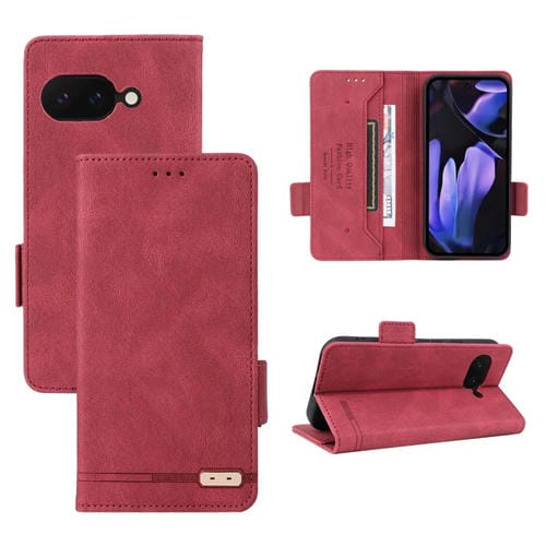 Funda de Cuero con Cierre Magnético para Google Pixel 9A (Rojo)