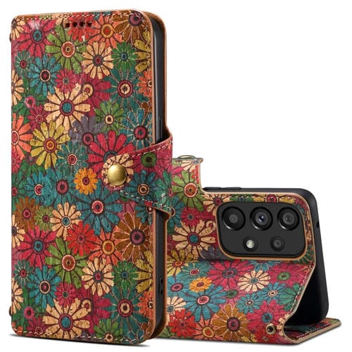Funda para Teléfono Samsung Galaxy A52 Denior Flower Language Series Cuero con Borde de Tela de Corcho (Primavera)