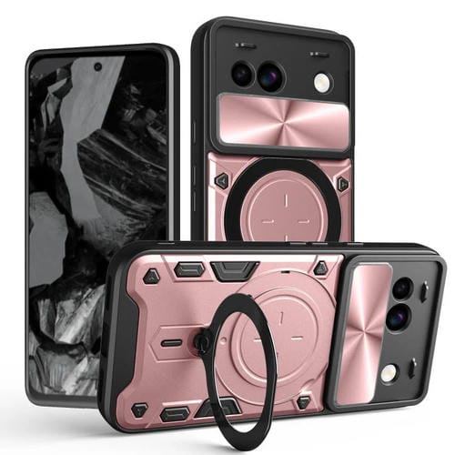 Funda para Teléfono Google Pixel 8A con Soporte Magnético Deslizante y Textura de Cd (Rosa)