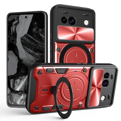 Funda para Teléfono Google Pixel 8A con Soporte Magnético Deslizante y Textura de Cd (Rojo)