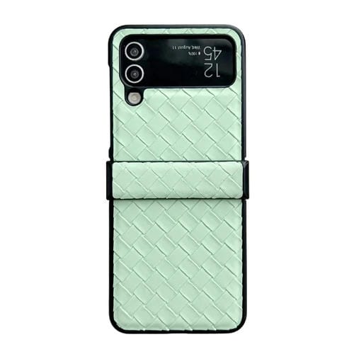 Funda para Teléfono Samsung Galaxy Z Flip3 Juego de Tres Piezas PU Plegable con Textura Tejida (Verde)