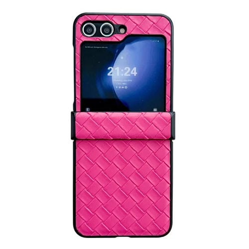 Funda plegable para Samsung Galaxy Z Flip5 juego de tres piezas de PU con textura tejida (Rojo Rosa)