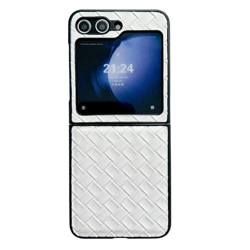Funda Plegable Samsung Galaxy Z Flip5 Teléfono PU Textura Tejida (Blanco)