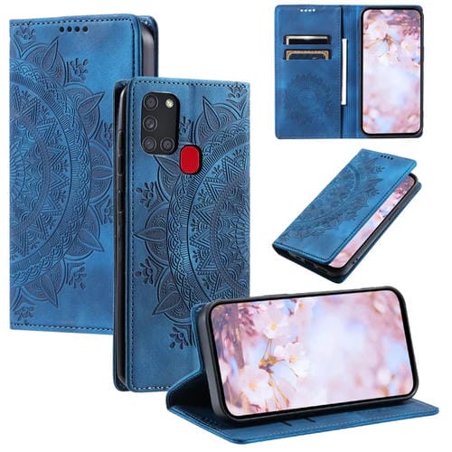 Funda para Samsung Galaxy A21S Totem Cuero Magnética En Relieve (Azul)