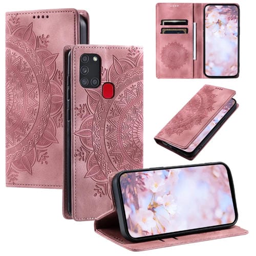 Funda para Samsung Galaxy A21S Totem Cuero Magnética En Relieve (Oro Rosa)