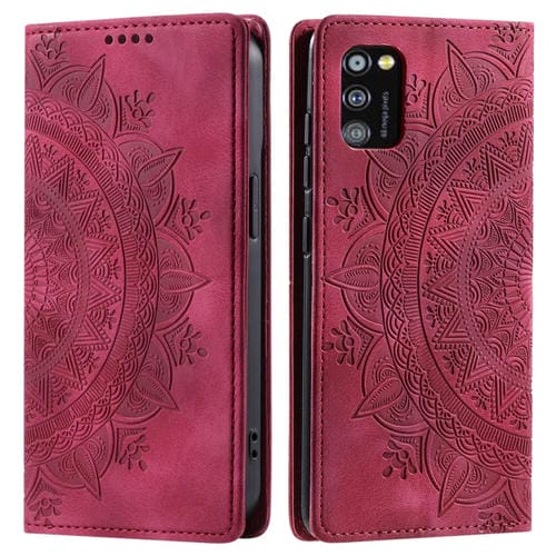 Funda de Cuero Magnética Totem para Samsung Galaxy A41 En Relieve (Rojo)