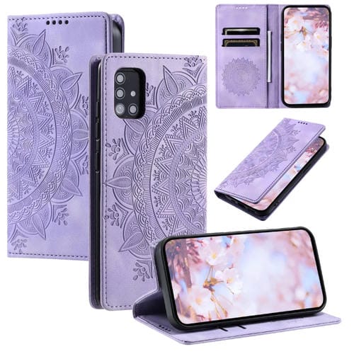 Estuche para Teléfono Samsung Galaxy A51 / M40S 4G Cuero Magnético Relieve Tótem (Púrpura)