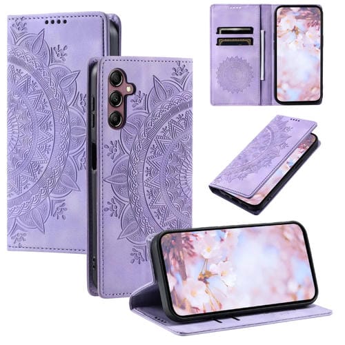 Funda de Cuero Magnética Totem para Samsung Galaxy A54 5G En Relieve (Púrpura)