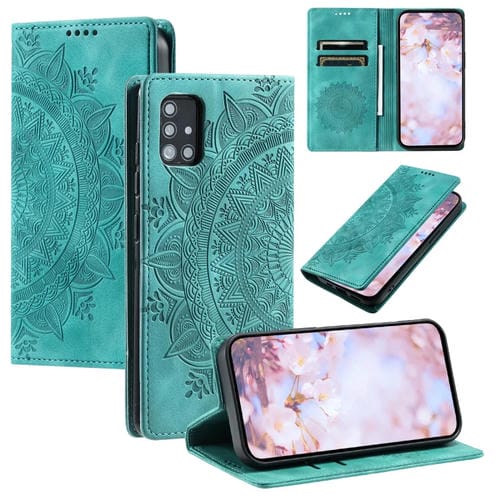 Funda para Samsung Galaxy A71 4G Totem Cuero Magnética En Relieve (Verde)