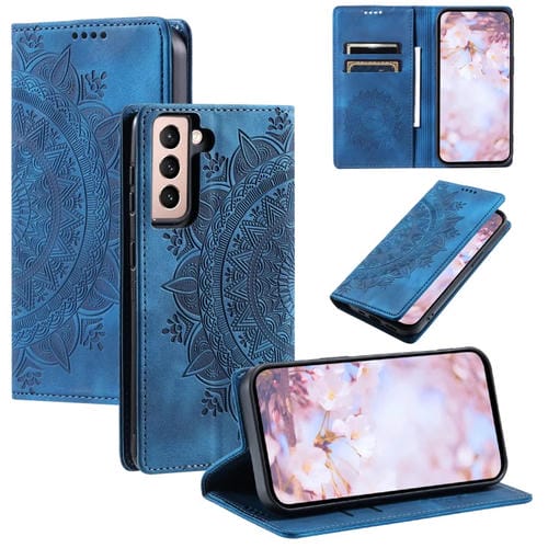 Funda para Samsung Galaxy S22 + 5G Totem Cuero Magnética En Relieve (Azul)