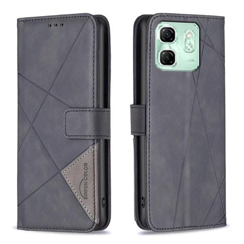 Funda de Cuero para Infinix Smart 9 Hot 50I con Textura de Rombos y Hebilla Magnética (Negro)