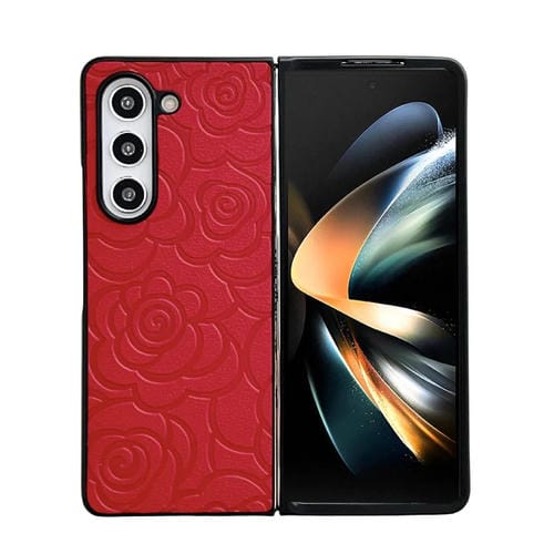 Funda Protectora Samsung Galaxy Z Fold4 Patrón de Flores (Rojo)