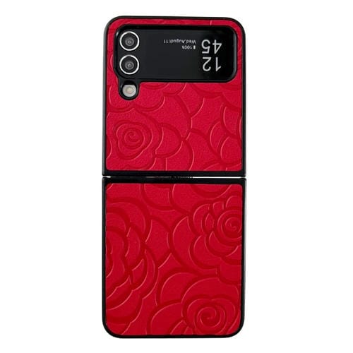 Funda Protectora Samsung Galaxy Z Flip4 con Patrón de Flores Impresión (Rojo)