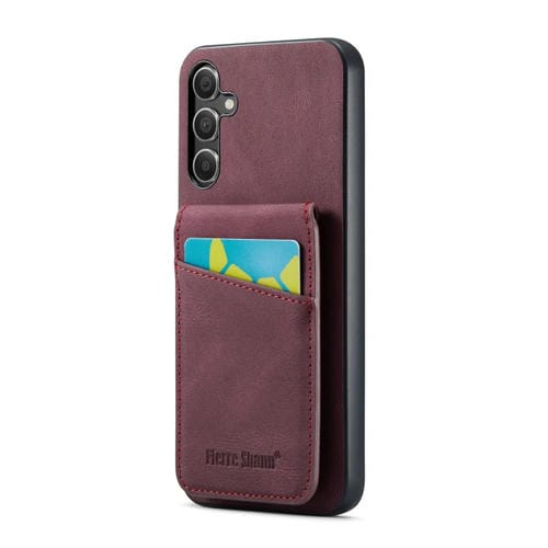 Funda para teléfono Samsung Galaxy A13 5G Fierre Shann Crazy Horse titular de tarjeta contraportada de PU (Rojo Vino)