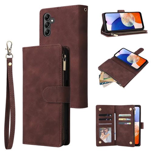 Funda para Teléfono Samsung Galaxy A15 5G Cuero con Billetera y Cremallera Multifuncional (Café)