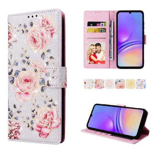 Funda de Cuero Rfid para Samsung Galaxy A05 con Pintura Bronceada (Rosa Pastoral)