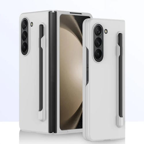 Estuche para teléfono Samsung Galaxy Z Fold5 5G con sensación de piel integrada para PC con estuche para bolígrafo (Blanco)
