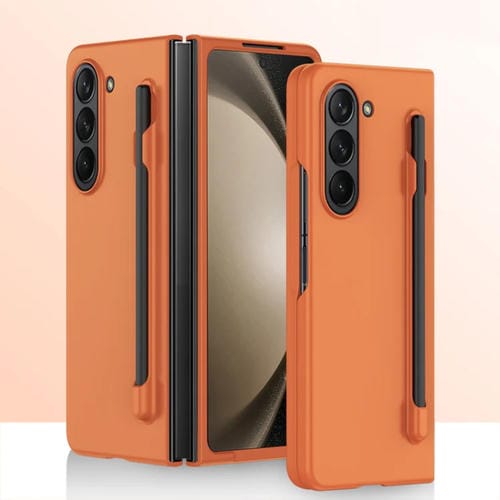 Estuche para Teléfono Samsung Galaxy Z Fold5 5G con Sensación de Piel Integrada para PC y Caja para Bolígrafo (Naranja)