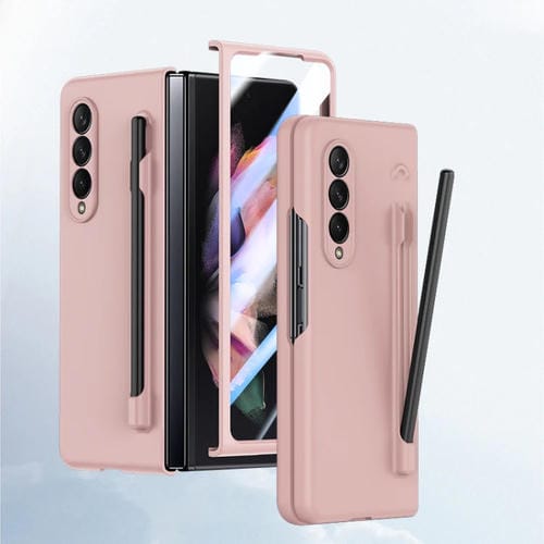 Estuche para Teléfono Samsung Galaxy Z Fold3 con Sensación de Piel Integrada para PC con Bolígrafo (Rosa)