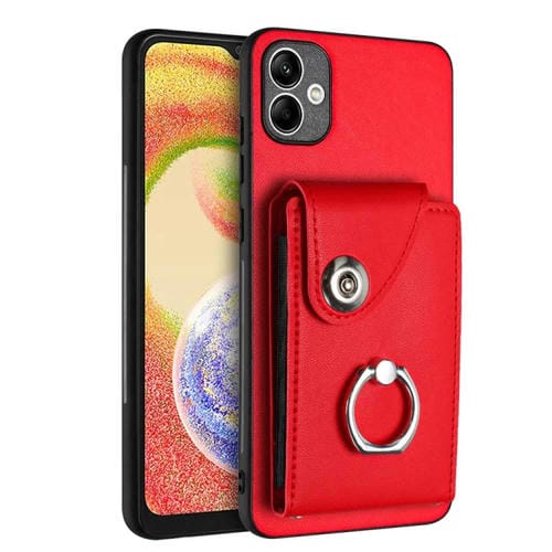 Funda para Teléfono Samsung Galaxy A04 4G de PU con Soporte para Anillo y Bolsa para Tarjeta (Rojo)