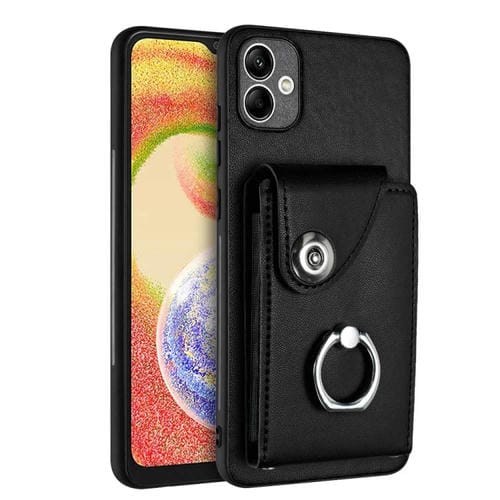 Funda para Teléfono Samsung Galaxy A05 de PU con Soporte para Anillo y Bolsa para Tarjeta (Negro)