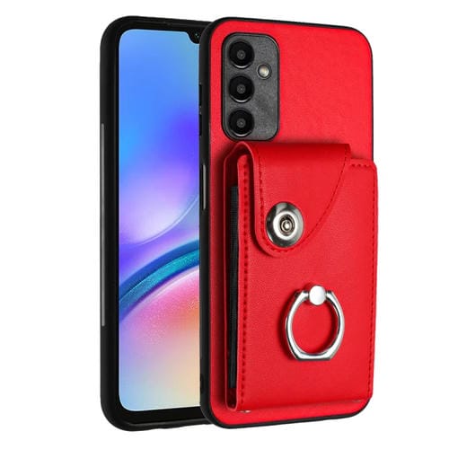 Funda para Teléfono Samsung Galaxy A05S 4G de PU con Soporte para Anillo y Bolsa para Tarjeta (Rojo)