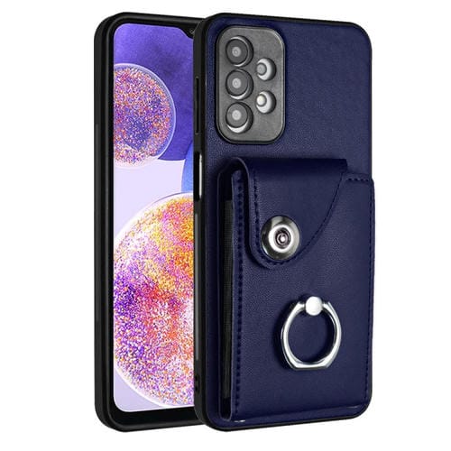 Funda para Teléfono Samsung Galaxy A13 4G de PU con Soporte para Anillo y Bolsa para Tarjeta (Azul)