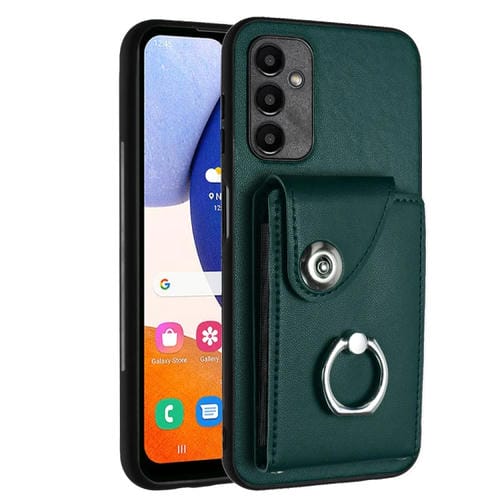 Funda para Teléfono Samsung Galaxy A24 4G PU con Soporte para Anillo y Bolsa para Tarjeta (Verde)