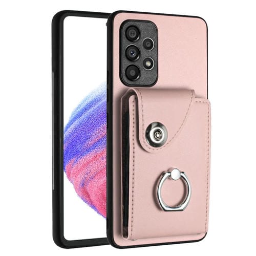 Funda para Teléfono Samsung Galaxy A52 5G de PU con Soporte para Anillo y Bolsa para Tarjeta (Rosa)