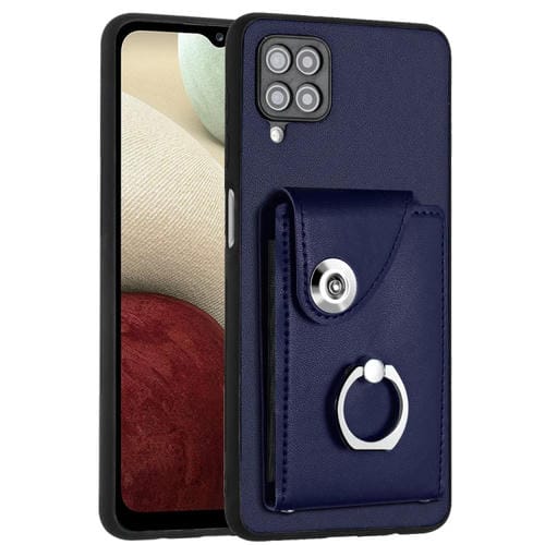 Funda para Teléfono Samsung Galaxy A12 de PU con Soporte para Anillo y Bolsa para Tarjeta (Azul)
