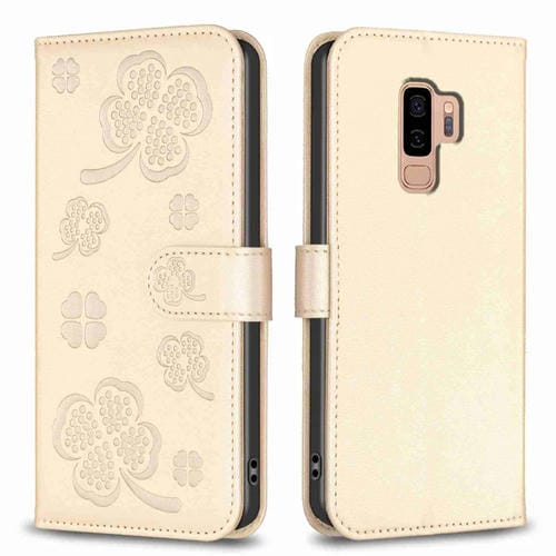 Funda de Cuero para Samsung Galaxy S9 con Relieve de Cuatro Hojas (Dorado)