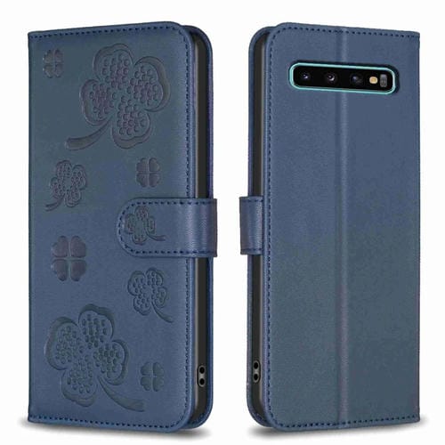 Funda para Samsung Galaxy S10 + Cuero con Relieve de Cuatro Hojas (Azul)