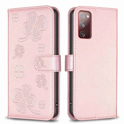 Funda de Cuero Samsung Galaxy S20 con Relieve de Cuatro Hojas (Rosa)