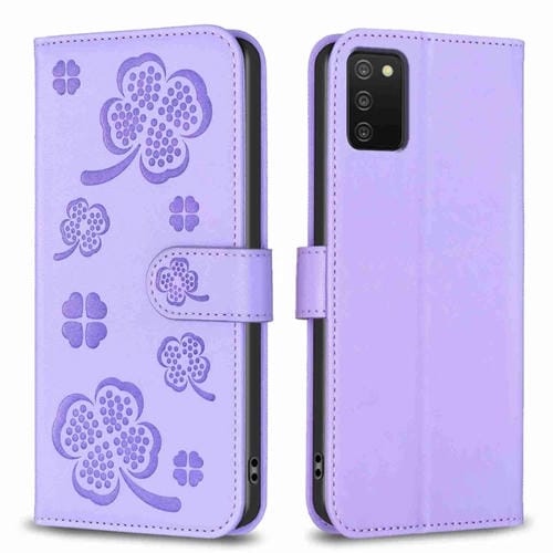 Funda para Teléfono Samsung Galaxy A03S A02S Cuero Relieve Cuatro Hojas (Púrpura)